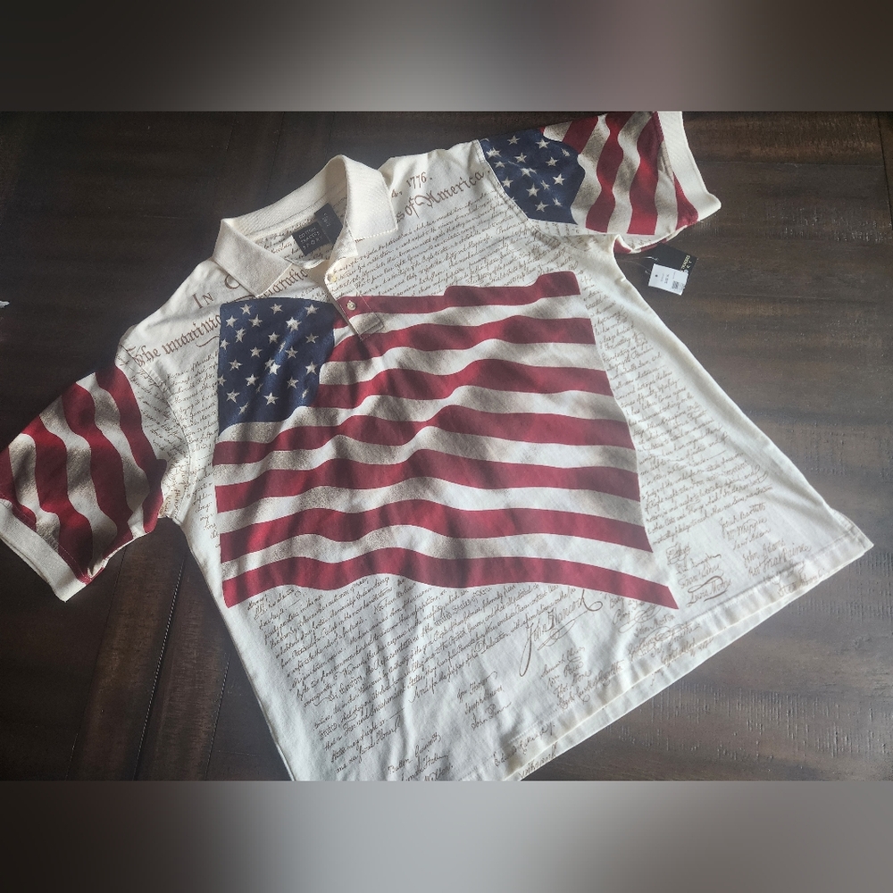 Patriotic Flag Print Men's XL Cotton Traders Sport‎ Shirt